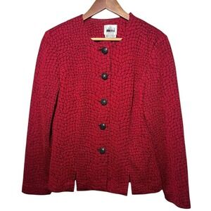 Leslie Fay Red Textured Blazer Jacket Size 12 Vintage 90s Dressy Retro Button Up